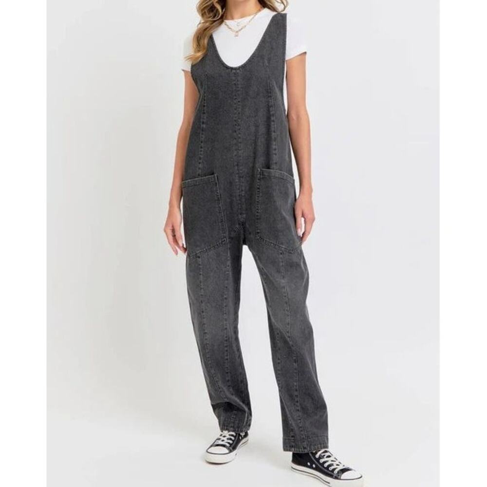 Sweet Lovely By Jen Autumn Night Jumpsuit Black Denim Small